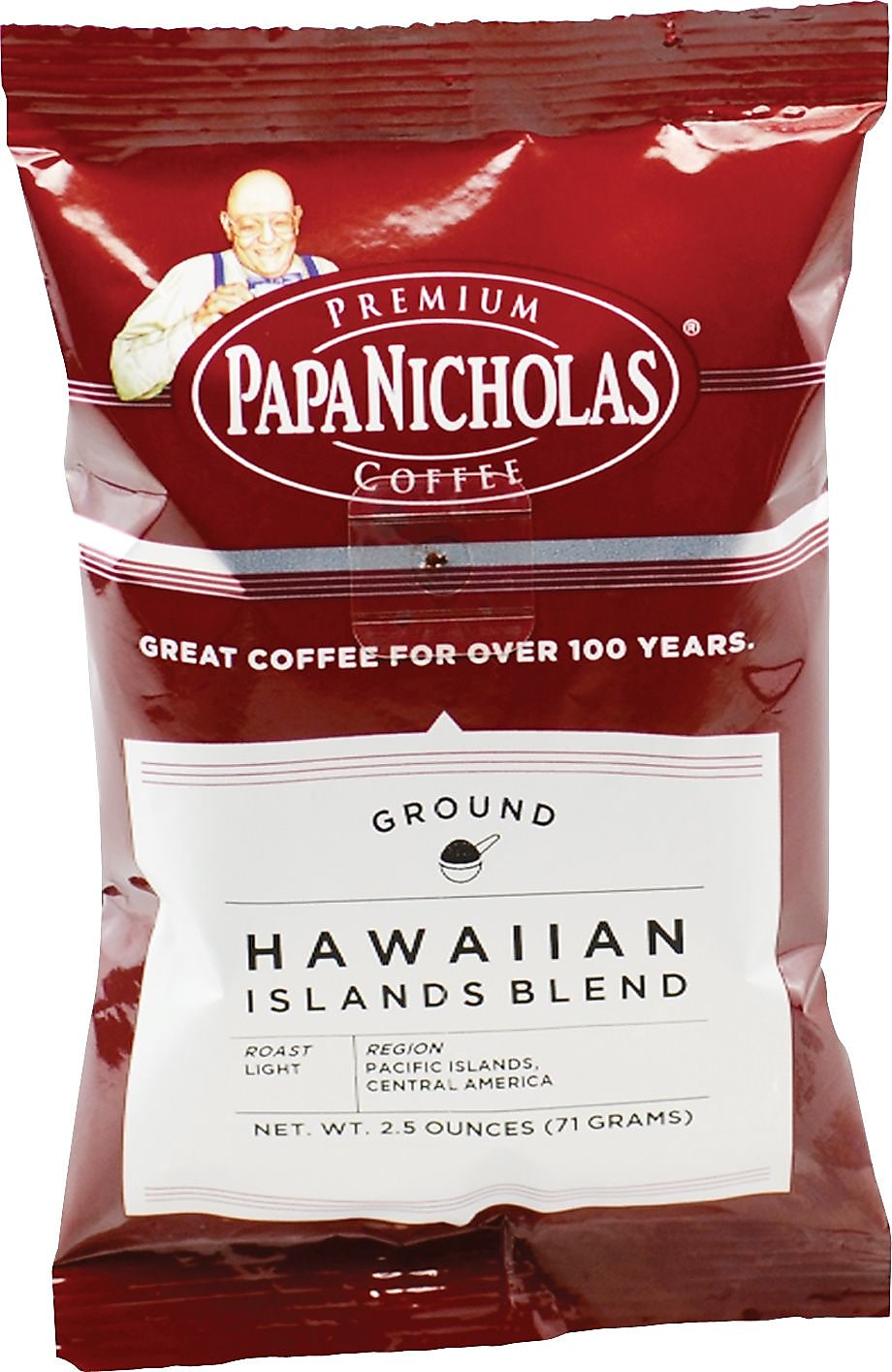 Papa Nicholas Premium Hawaiian Islands Blend Ground Coffee, Light/Mild Roast, 2.5 oz. Packets, 18/Carton (PCO25181)