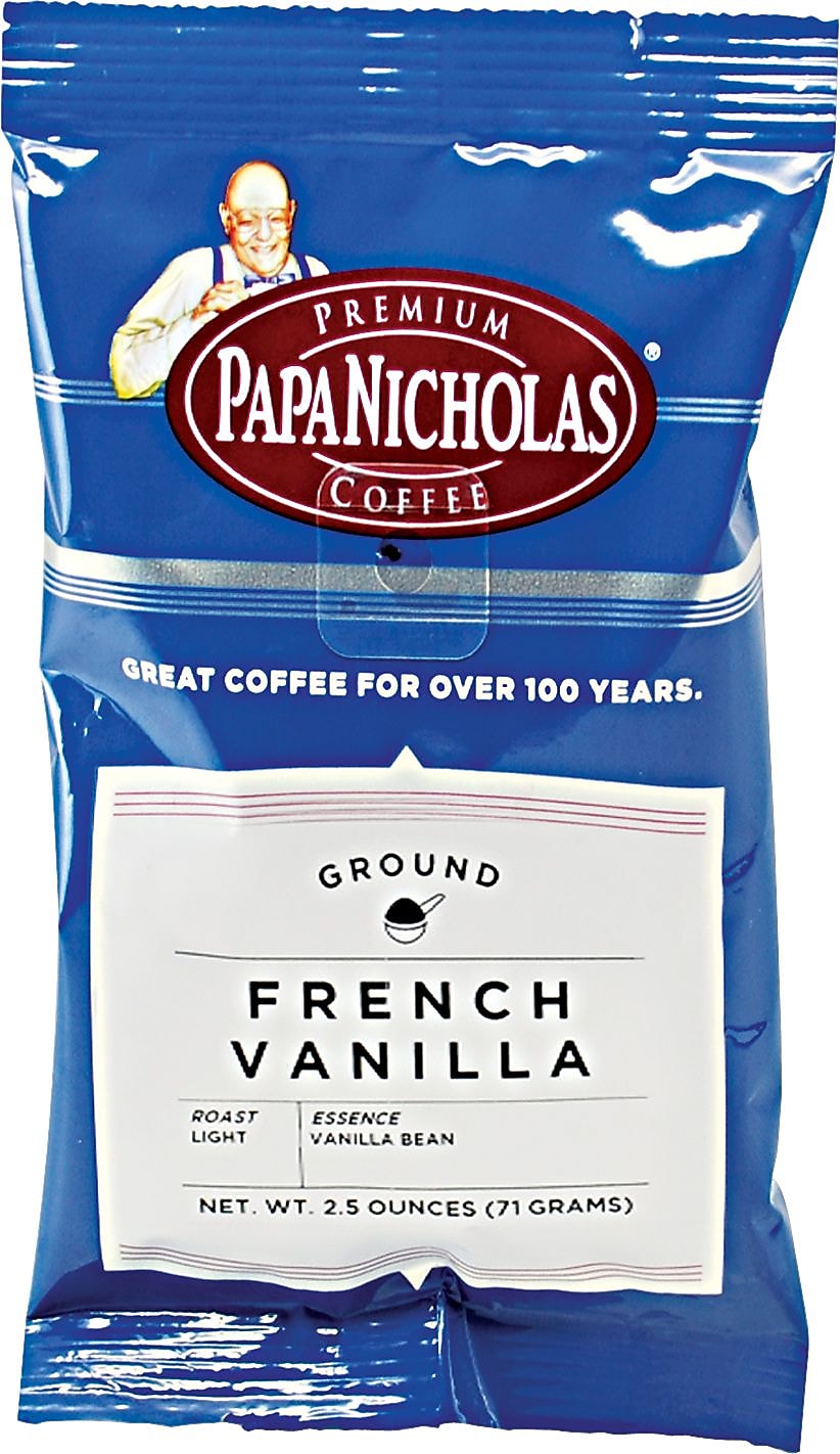 Papa Nicholas Premium Ground French Vanilla Coffee, Light Roast, 2.5 oz. Packets, 18/Carton (PCO25188)