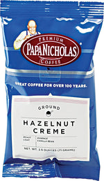 Papa Nicholas Premium Hazelnut Creme Ground Coffee, Light/Mild Roast, 2.5 oz. Packets, 18/Carton (CO25187)