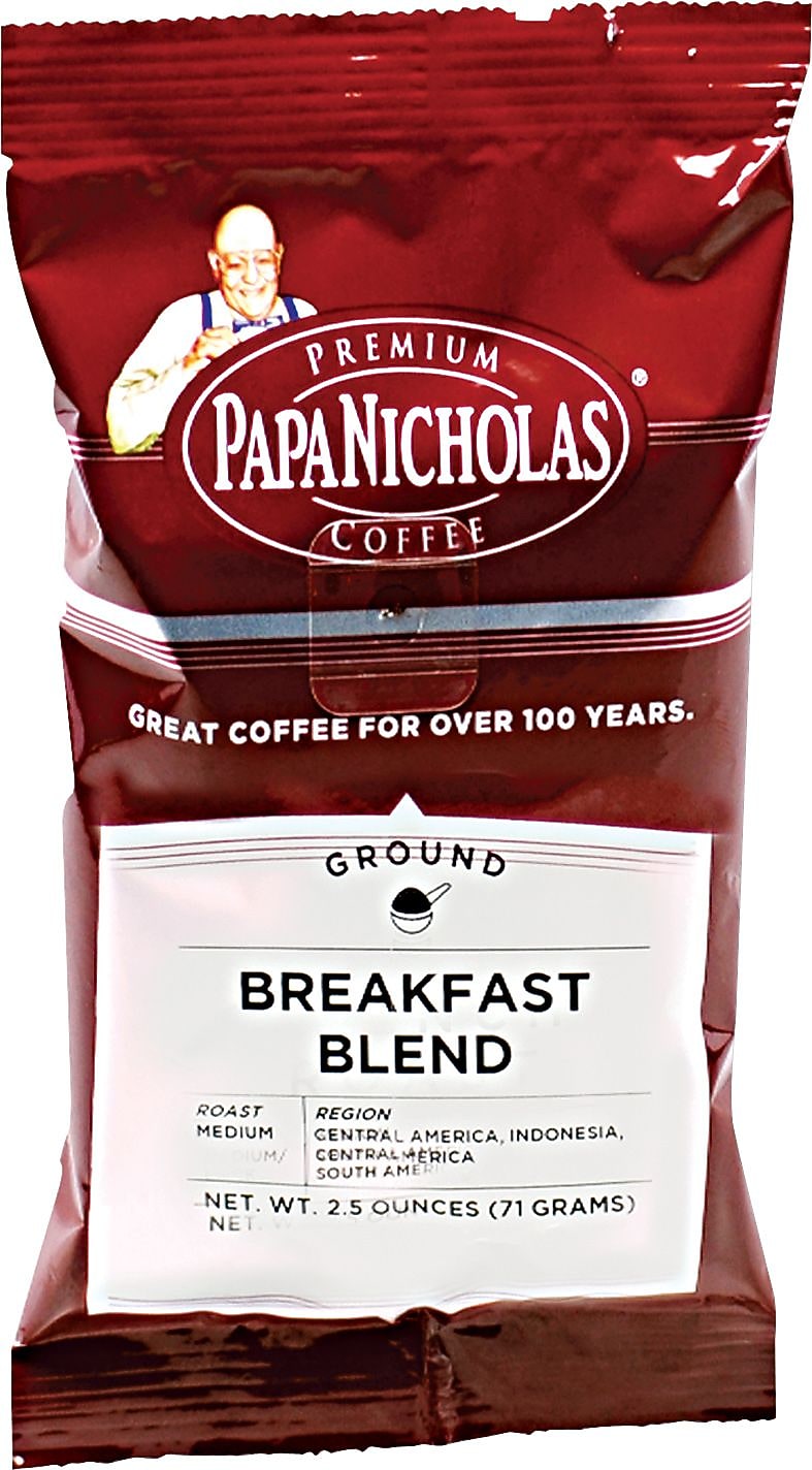 Papa Nicholas Premium Breakfast Blend Ground Coffee, Medium Roast, 2.5 oz. Packets, 18/Carton (PCO25184)