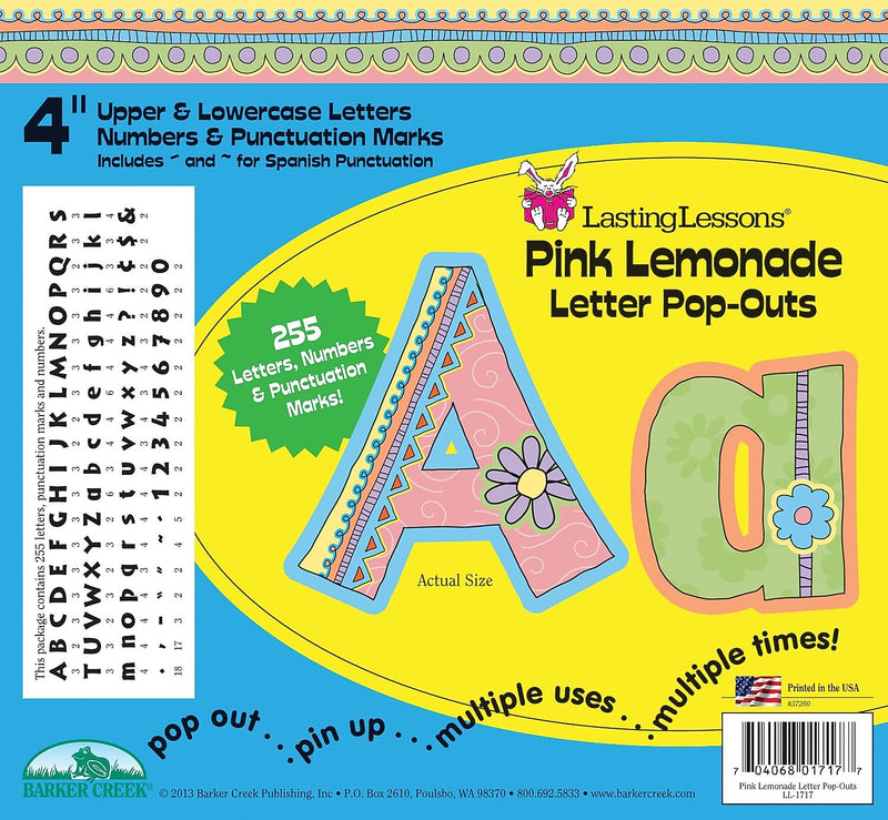 Barker Creek Pink Lemonade  4" Letters and Numbers, Multicolored, 255/Pack (LL1717)
