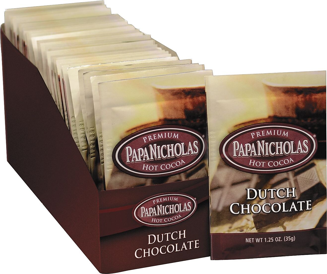 PapaNicholas Coffee Premium Dutch Chocolate Hot Cocoa, 1.25 oz., 24/Carton (PCO79224)