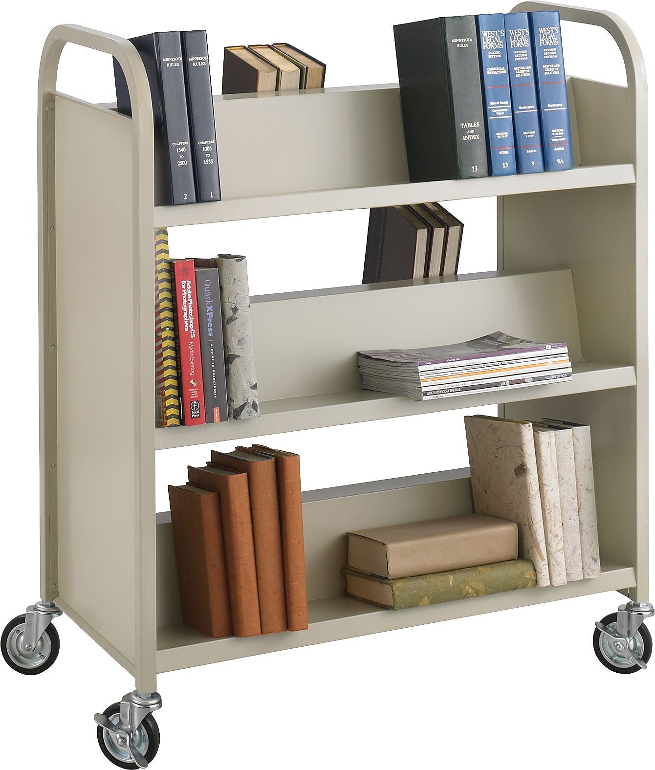 Safco 5357 6-Shelf Metal Mobile Book Cart with Swivel Wheels, Sand (5357SA)