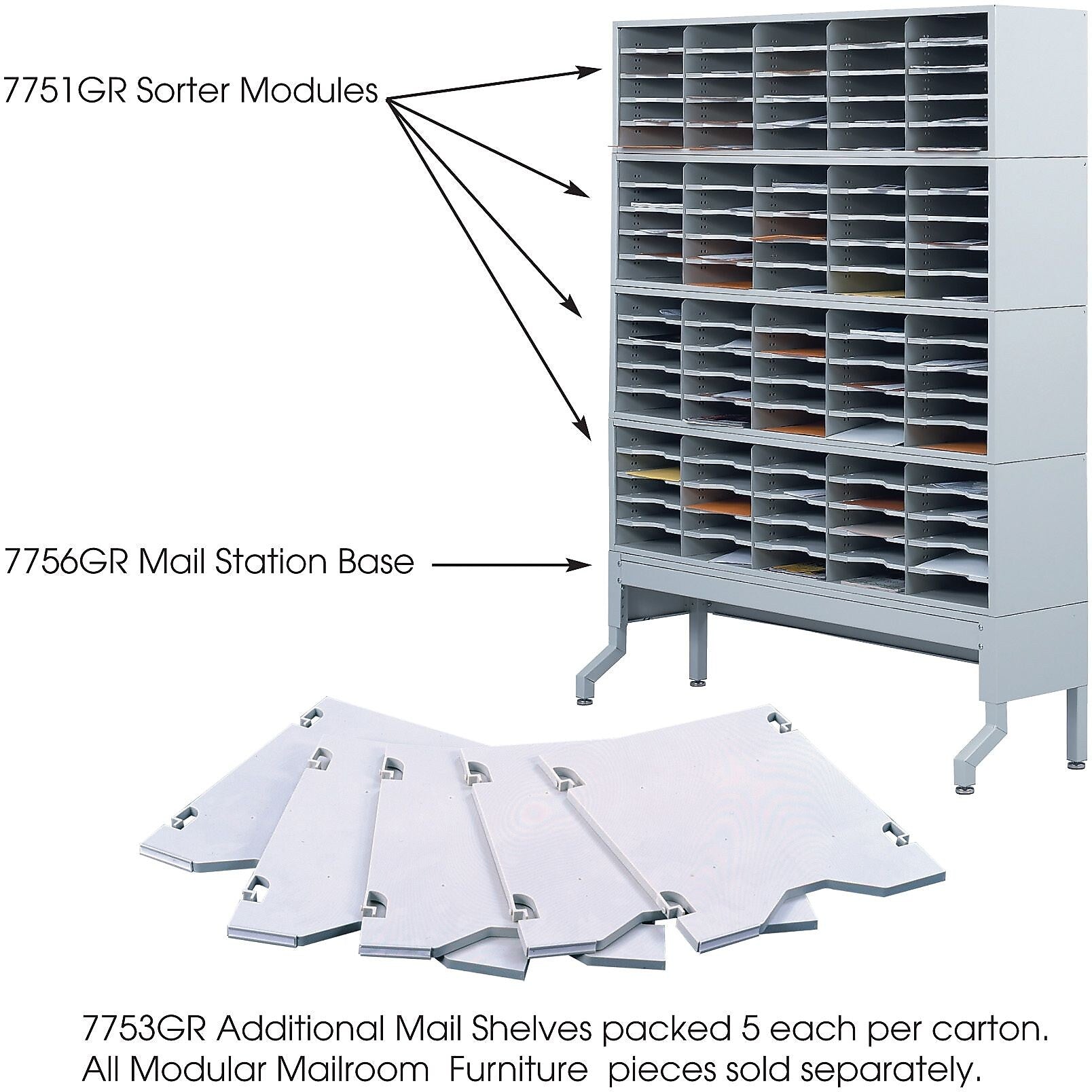 Safco E-Z Sort® 5-Compartment Mail Sorters, 11" x 12.5", Gray (7753GR)