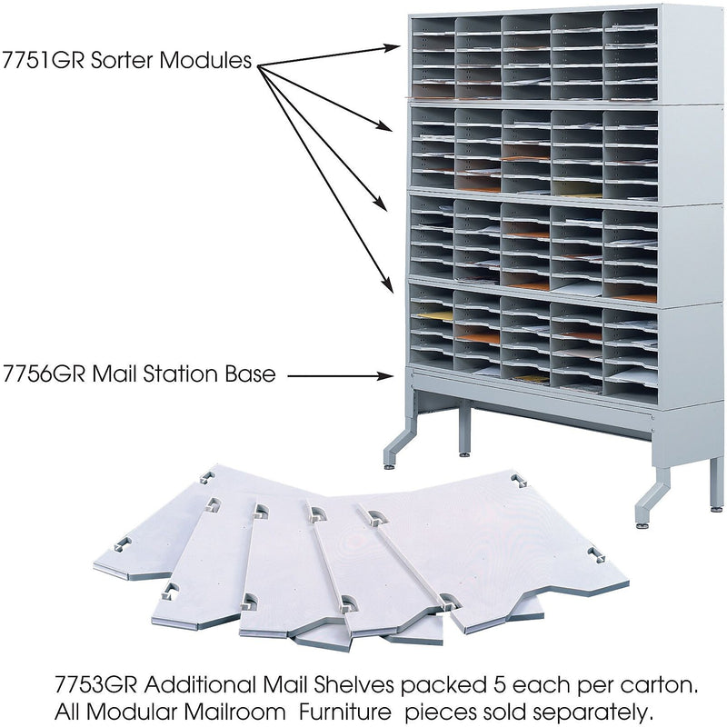 Safco E-Z Sort® 5-Compartment Mail Sorters, 11" x 12.5", Gray (7753GR)