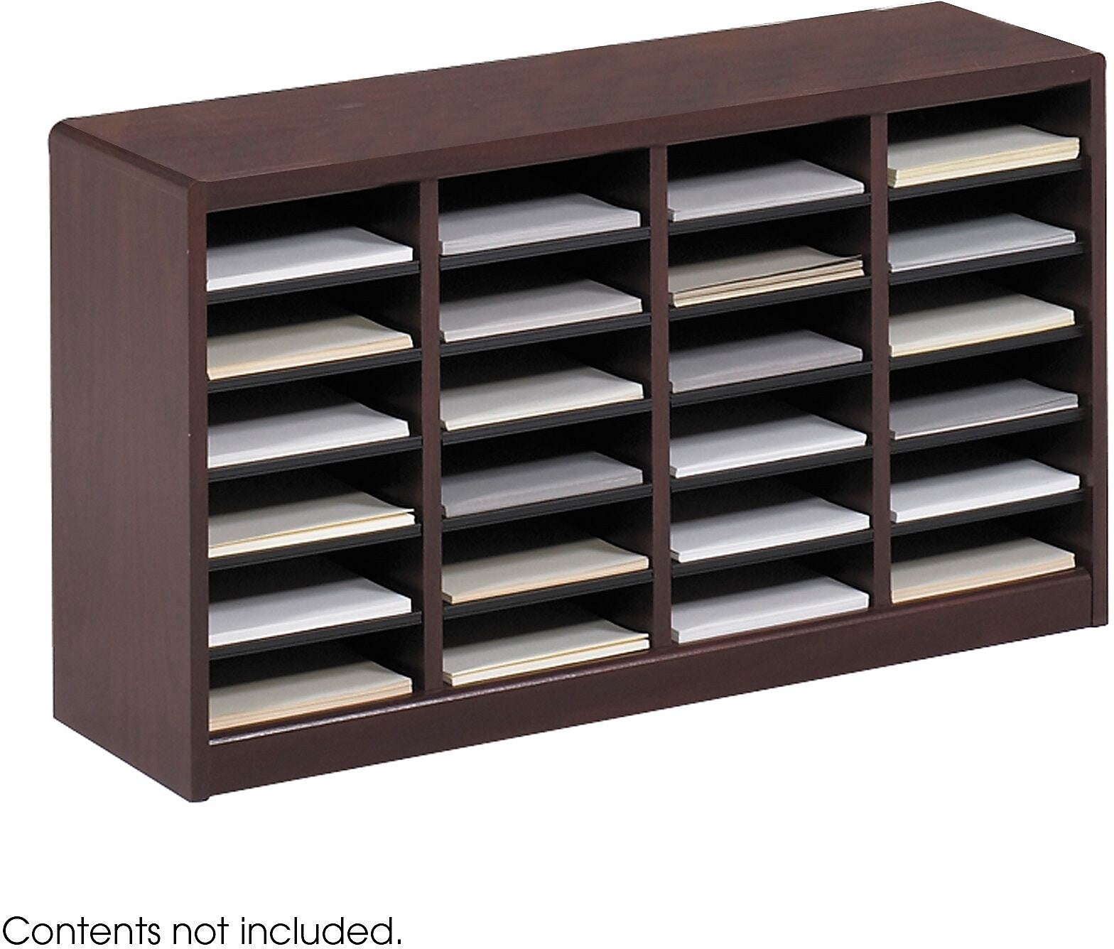 Safco E-Z Stor® Wood Literature Organizer, 24 Compartments, Mahogany, 23"H x 40"W x 11 3/4"D