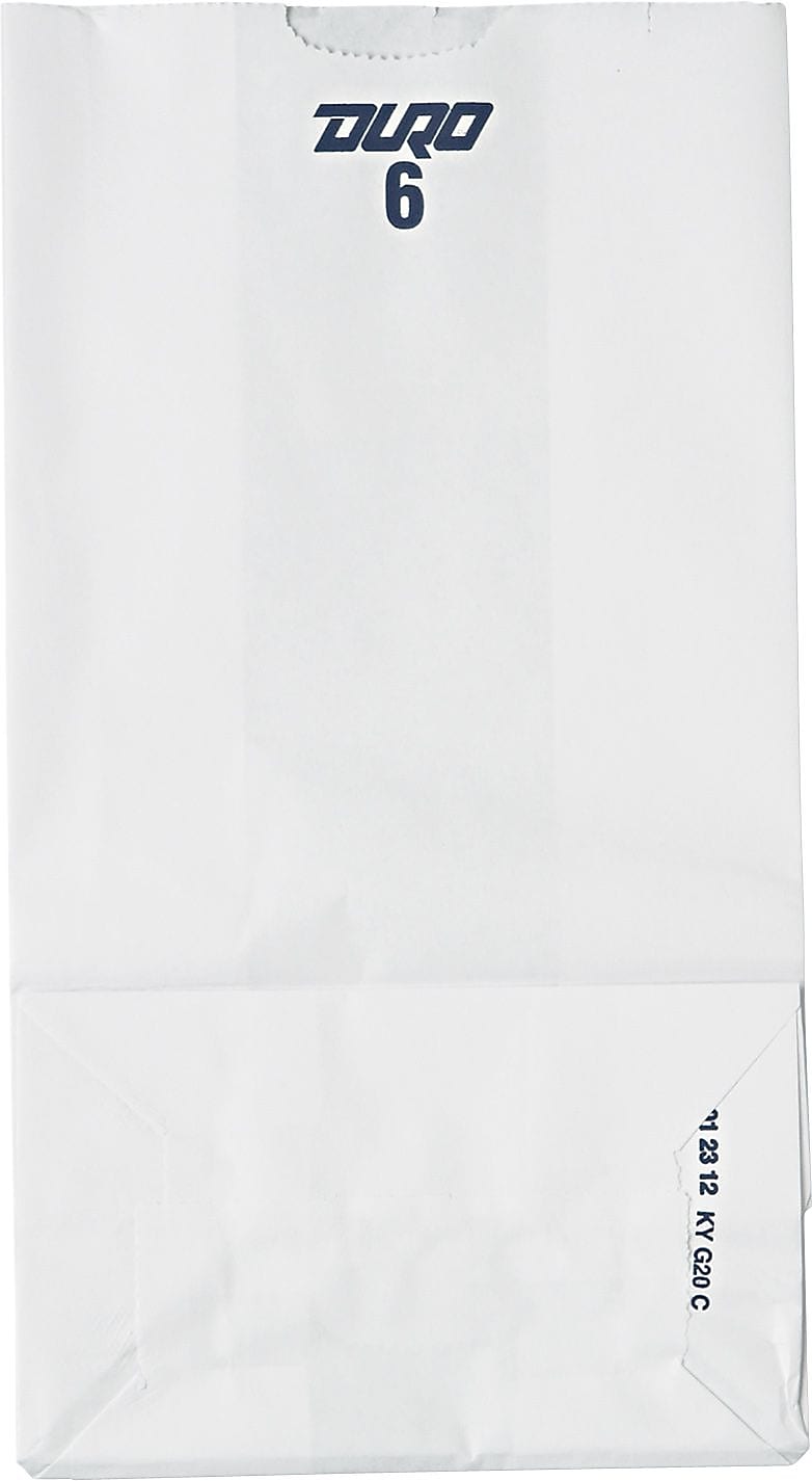 Duro Bag GW Series 11 1/16"H x 6"W x 3 5/8"D Kraft Paper Grocery Bag, White, 500/PK (BAGGW6500)