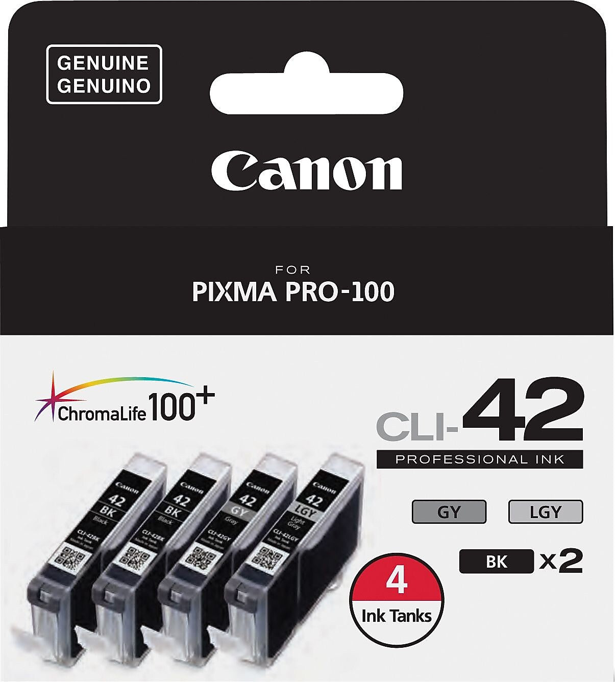 Canon 42 Black/Gray/Light Gray Standard Yield Ink Cartridge, 4/Pack (6384B008)
