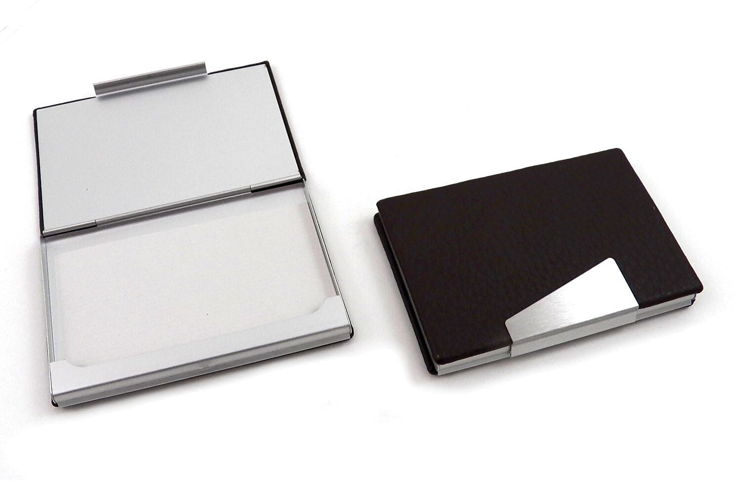 Bey-Berk Leather Business Card Case with Aluminum Trim, Brown (D259B)