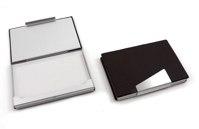 Bey-Berk Leather Business Card Case with Aluminum Trim, Brown (D259B)