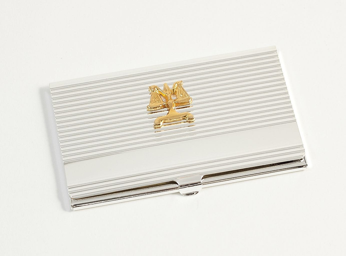 Bey-Berk D261 Silver Plated Business Card Case With Gold Plated Accents, Legal