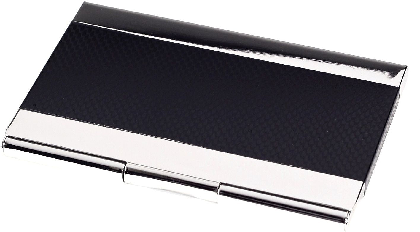 Bey-Berk Nickel Plated Business Card Case with Black Anodized Trim, 2.5" x 3.85", Nickel/Black (D269B)
