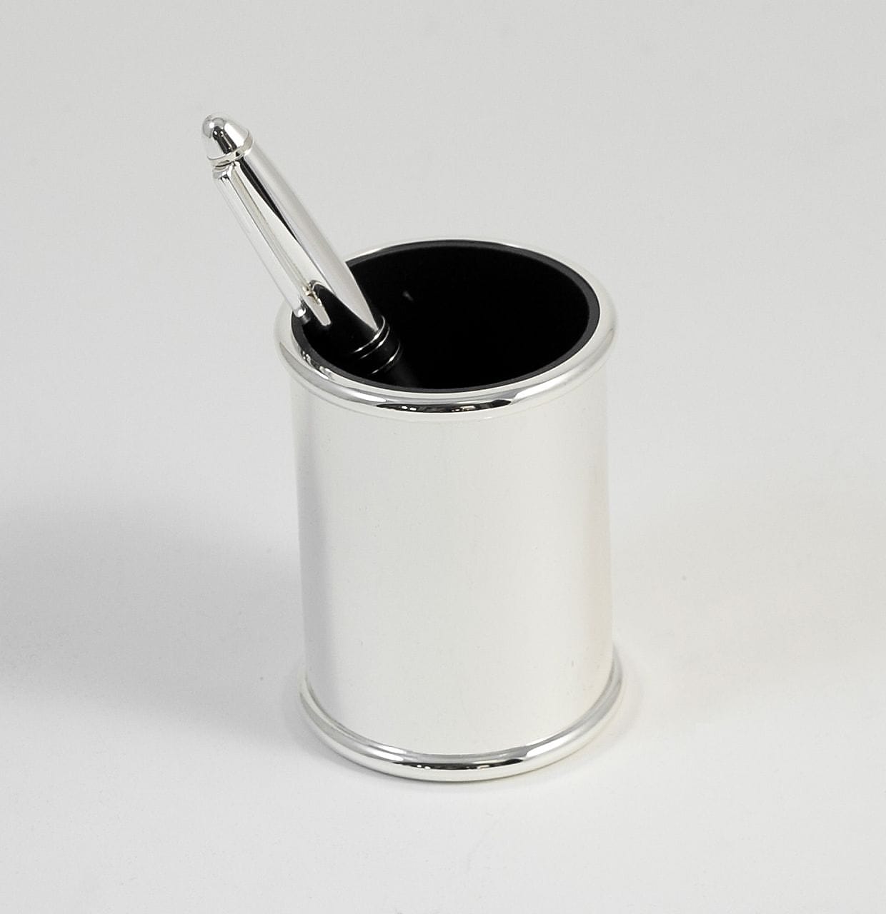 Bey-Berk Pen Cup With Black ABS Plastic Lining, Silver Plated (D595)