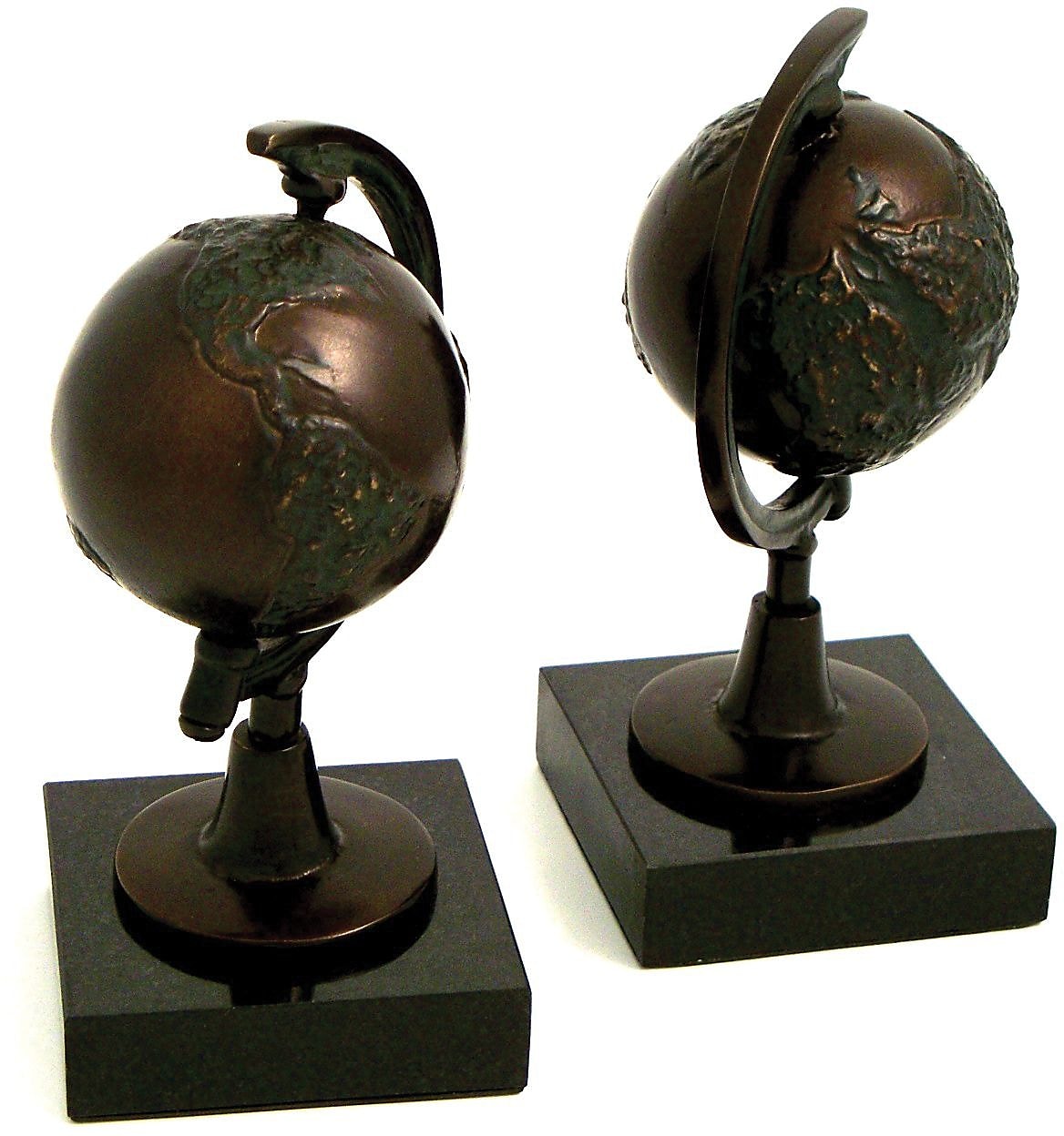 Bey-Berk Metal Globe Book Ends, 8"H, Bronze (R15N)