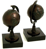 Bey-Berk Metal Globe Book Ends, 8"H, Bronze (R15N)