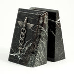 Bey-Berk Marble Fancy Beveled Medical Caduceus Book Ends, 7.25"H, Antique Silver/Black (R19M)