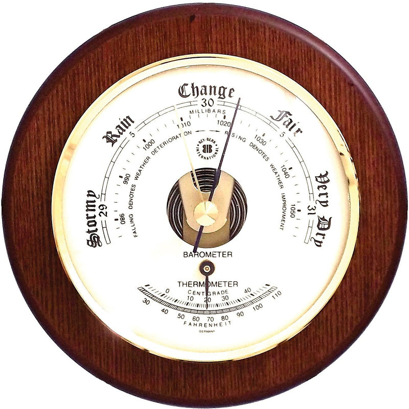 Bey-Berk Brass and Cherry Wood Indoor Barometer/Thermometer (WS070)