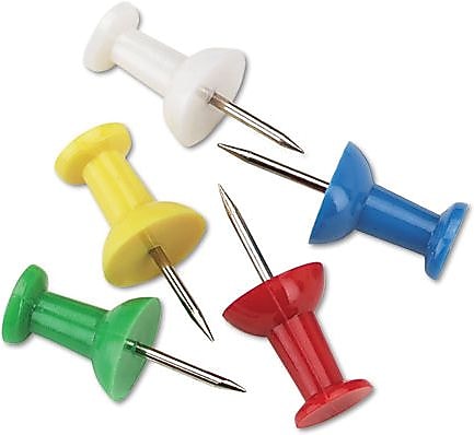 AbilityOne Rust Resistant Pushpins, Pin Length 3/8", Assorted, 100/Bx