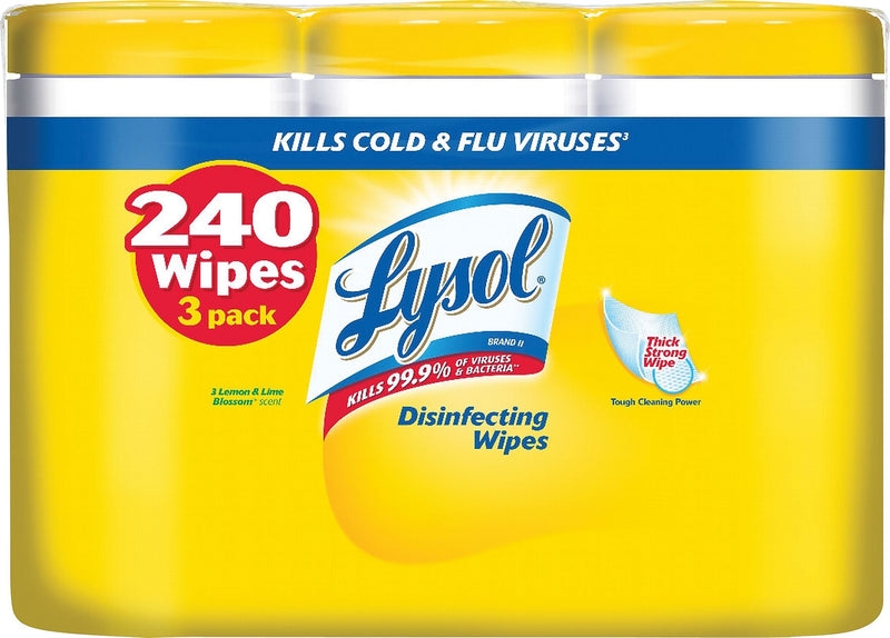 Lysol Disinfecting Wipes, Lemon & Lime Blossom, 80 Wipes/Container, 3/Pack (1920084251)