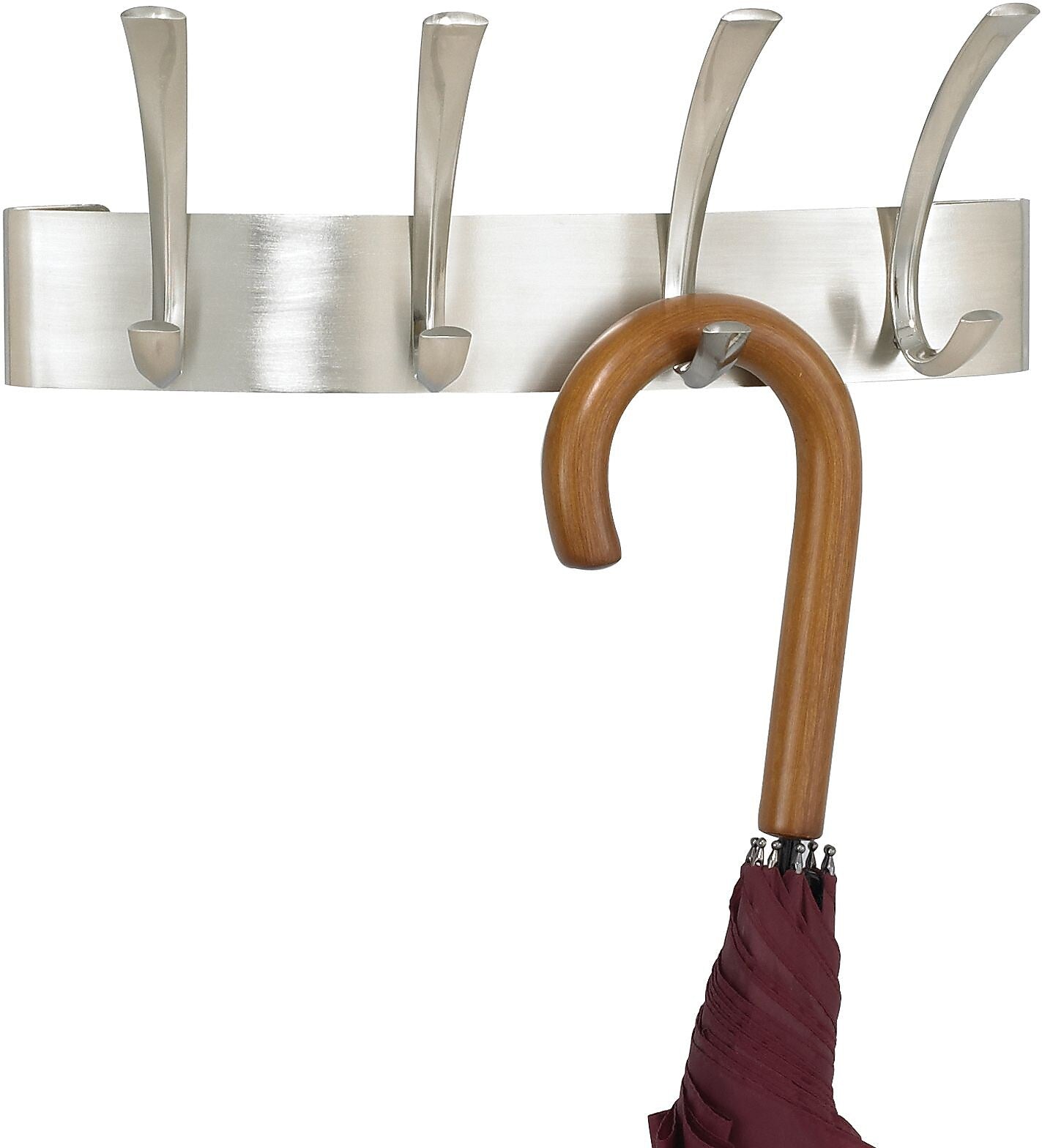 Safco® Metal Coat Rack, 4 Hook, Silver, 5 1/4"H x 14 1/4"W x 4 1/4"D