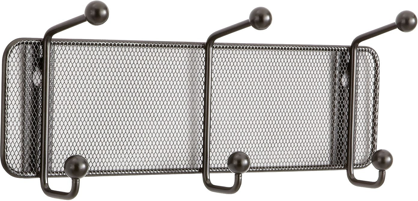 Safco Onyx Mesh Wall Rack, 3 Hook, Black, 5 1/2"H x 14 3/4"W x 3"D (6402BL)