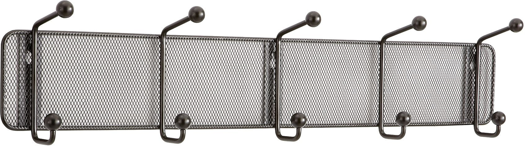 Safco Onyx Mesh Wall Rack, 5 Hook, Black, 5 1/2"H x 26 3/4"W x 3"D