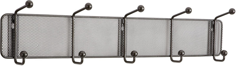 Safco Onyx Mesh Wall Rack, 5 Hook, Black, 5 1/2"H x 26 3/4"W x 3"D