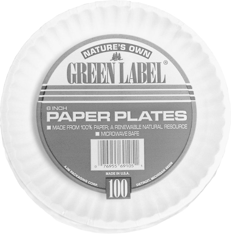AJM Budgetware Paper Plates, 6" Diameter, White, 10 Bags of 100 per Carton (AJMPP6GREWH)