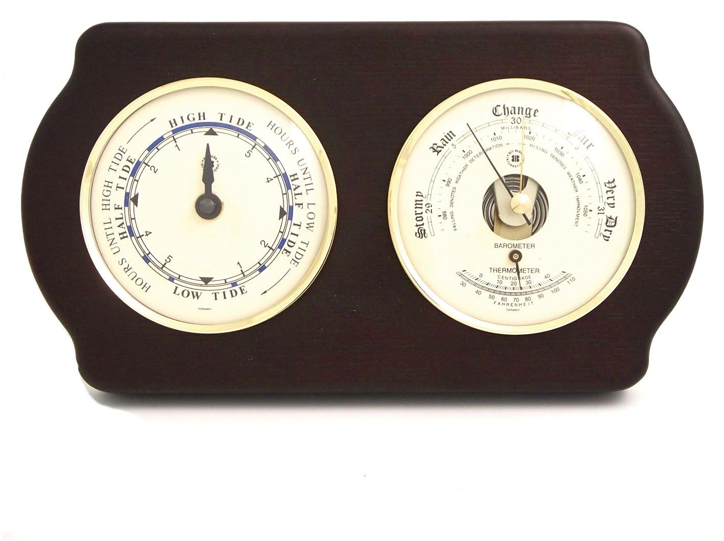 Bey-Berk Brass and Ash Wood Tide Clock/Barometer/Thermometer