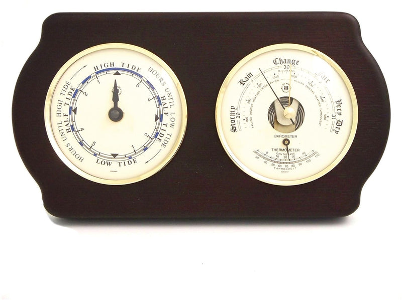 Bey-Berk Brass and Ash Wood Tide Clock/Barometer/Thermometer