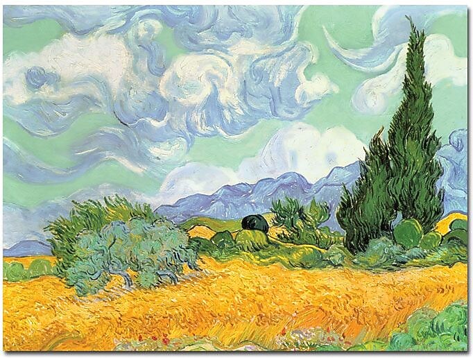 Trademark Global Vincent Van Gogh "Wheatfield with Cypresses 1889" Canvas Art, 35" x 47"