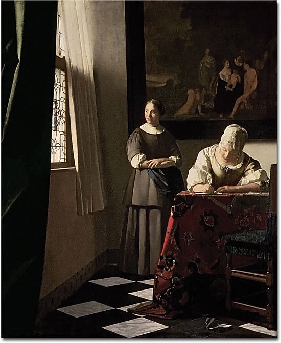 Trademark Global Jan Vermeer "Lady Writing a Letter with her Maid, 1670" Canvas Art, 32" x 26"
