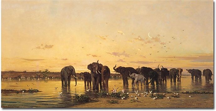 Trademark Global Charles Emile de Tournemine "African Elephants" Canvas Art, 24" x 47"