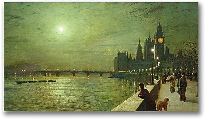 Trademark Global John Atkinson Grimshaw "Reflections on The Thames" Canvas Art, 30" x 47"