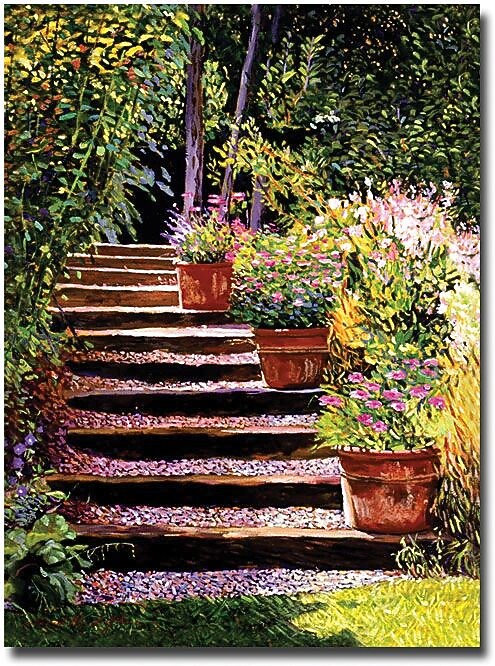 Trademark Global David Glover "Pink Daisies Wooden Steps" Canvas Art, 32" x 24"
