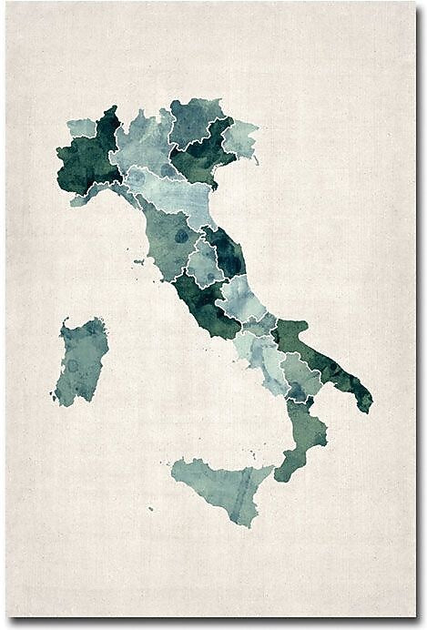 Trademark Global Michael Tompsett "Italy Watercolor Map" Canvas Art, 47" x 30"