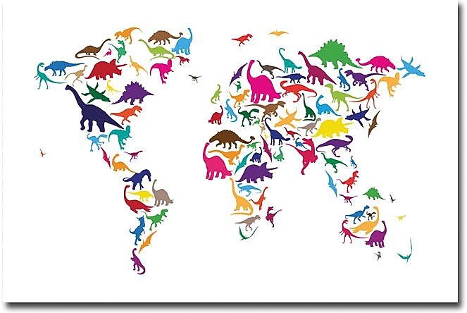 Trademark Global Michael Tompsett "Dinosaur World Map" Canvas Art, 30" x 47"