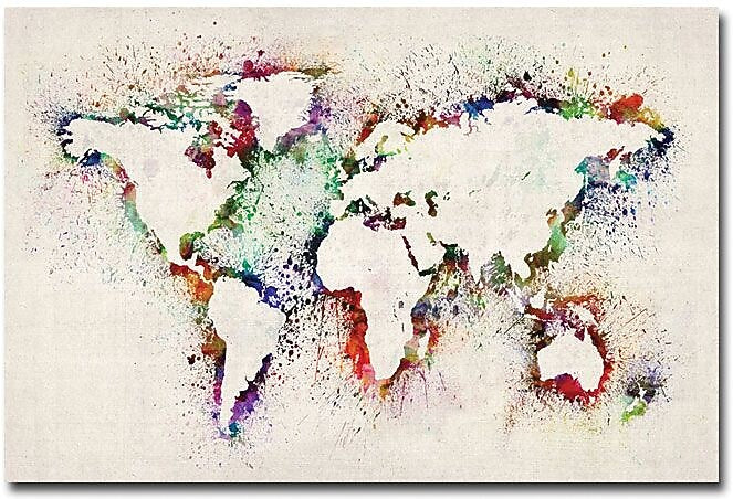 Trademark Global Michael Tompsett "World Map Paint Splashes" Canvas Art, 30" x 47"
