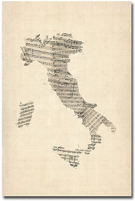 Trademark Global Michael Tompsett "Italy Old Sheet Music Map" Canvas Art, 47" x 30"