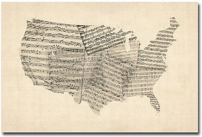 Trademark Global Michael Tompsett "USA Old Sheet Music Map" Canvas Art, 30" x 47"