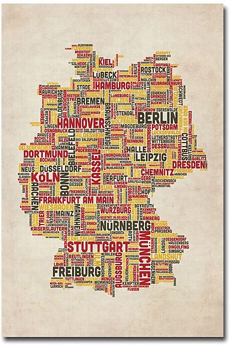 Trademark Global Michael Tompsett "Germany - Cities Text Map" Canvas Art, 24" x 16"