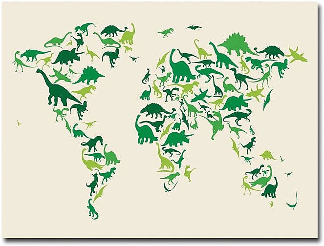 Trademark Global Michael Tompsett "Dinosaur World Map" Canvas Art, 18" x 24"