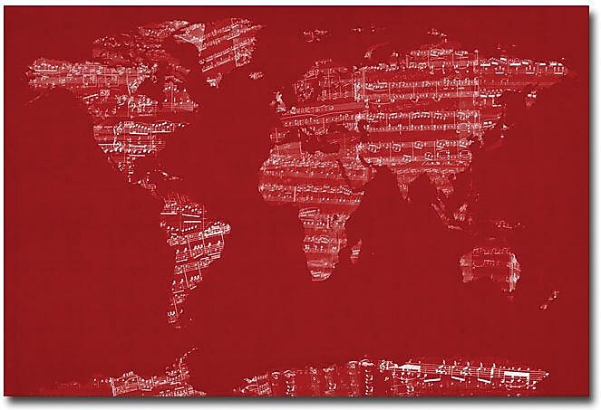 Trademark Global Michael Tompsett "Sheet Music World Map" Canvas Art, 30" x 47"