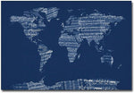 Trademark Global Michael Tompsett "Sheet Music World Map in Blue" Canvas Art, 30" x 47"