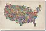 Trademark Global Michael Tompsett "US Cities Text Map VI" Canvas Art, 30" x 47"
