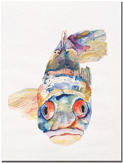 Trademark Global Pat Saunders White "Blue Fish" Canvas Art, 32" x 26"