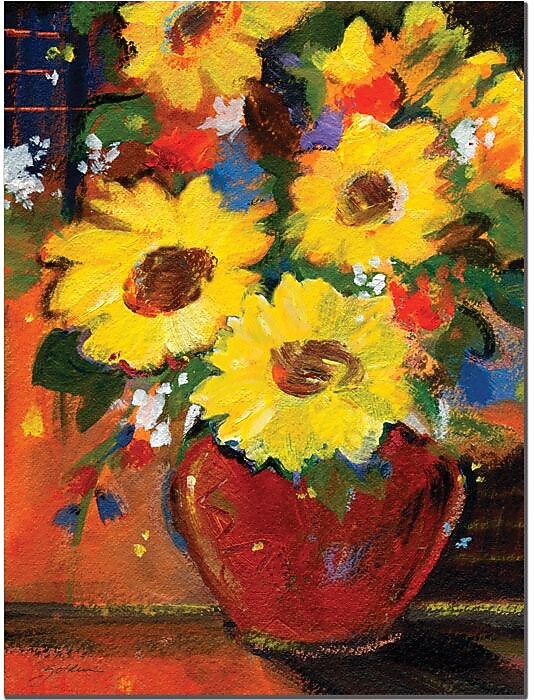 Trademark Global Sheila Golden "Sunflowers With Red Bowl" Canvas Art, 32" x 24"