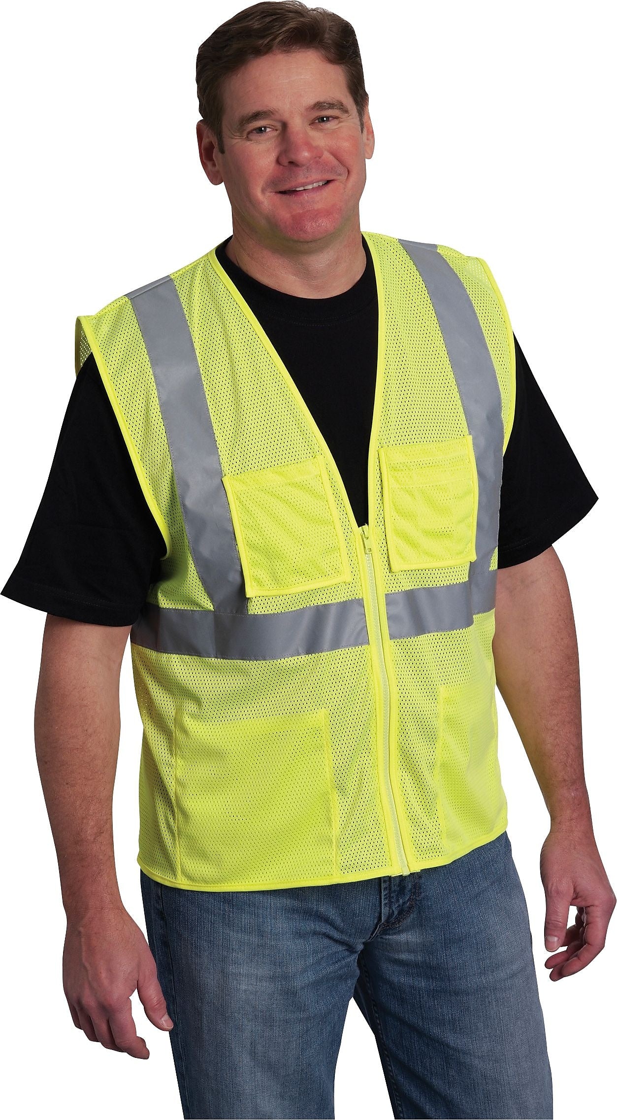 PIP High Visibility Sleeveless Safety Vests, ANSI Class 2, Yellow, Large, 50/Pack (302-MVGZ4PLY-L-XX)