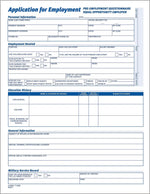 TOPS® Application For Employment, 4 Sided, Folded, Ruled, 1-Part, 11" x 8 1/2", 25/Pk