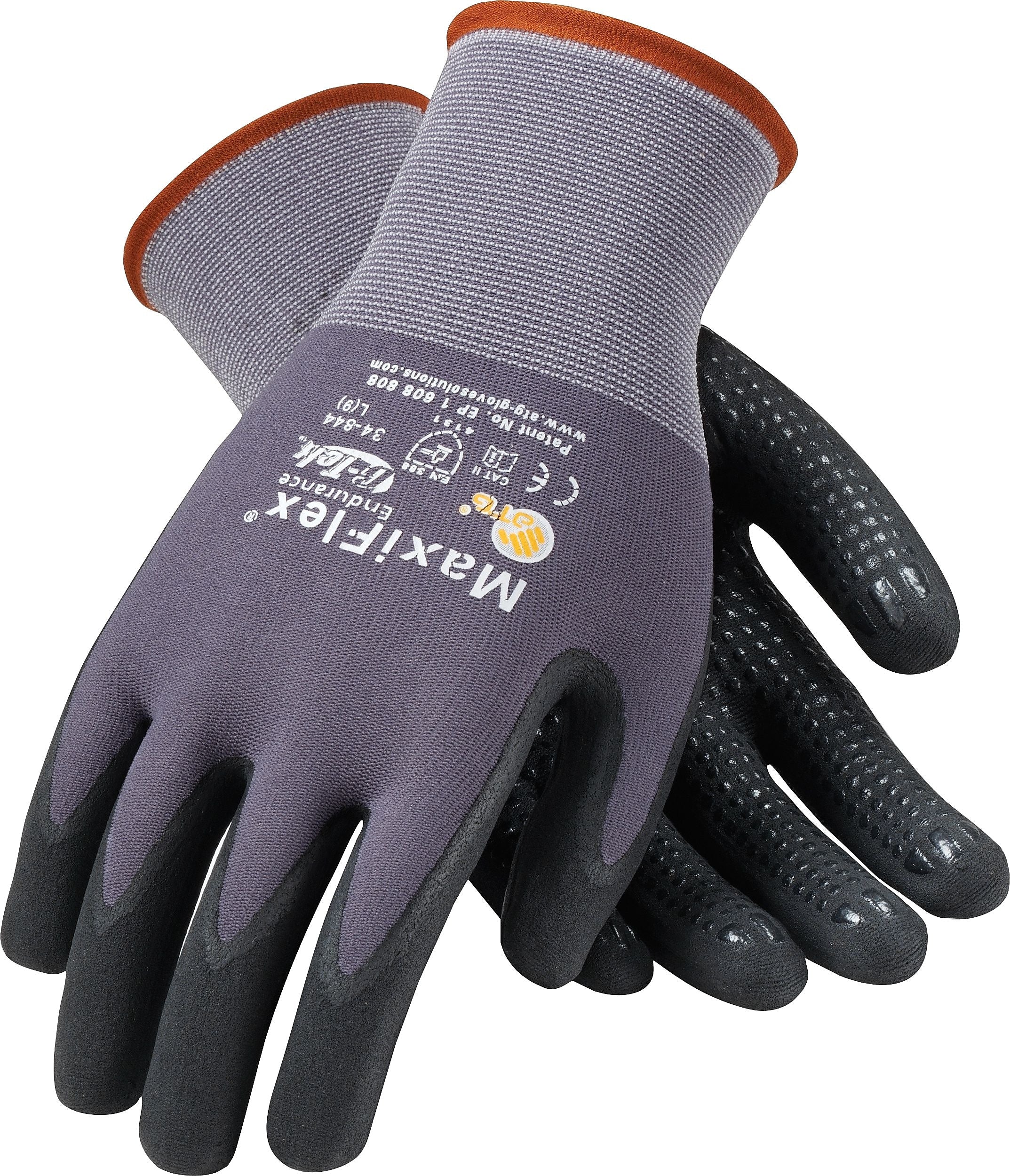 MaxiFlex Endurance Seamless Knit Nylon Glove, Nitrile Coated, Gray/Black, Large, 12 Pairs (34-844/L)
